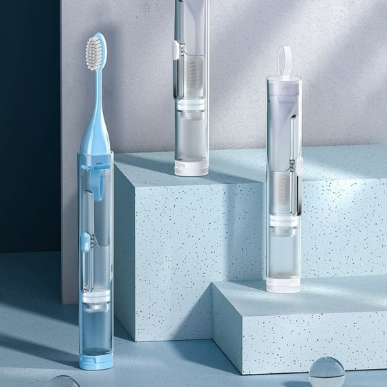 ID:1123 - Travel toothbrush and toothpaste integrated carry toothpick mini compact portable folding toothbrush set